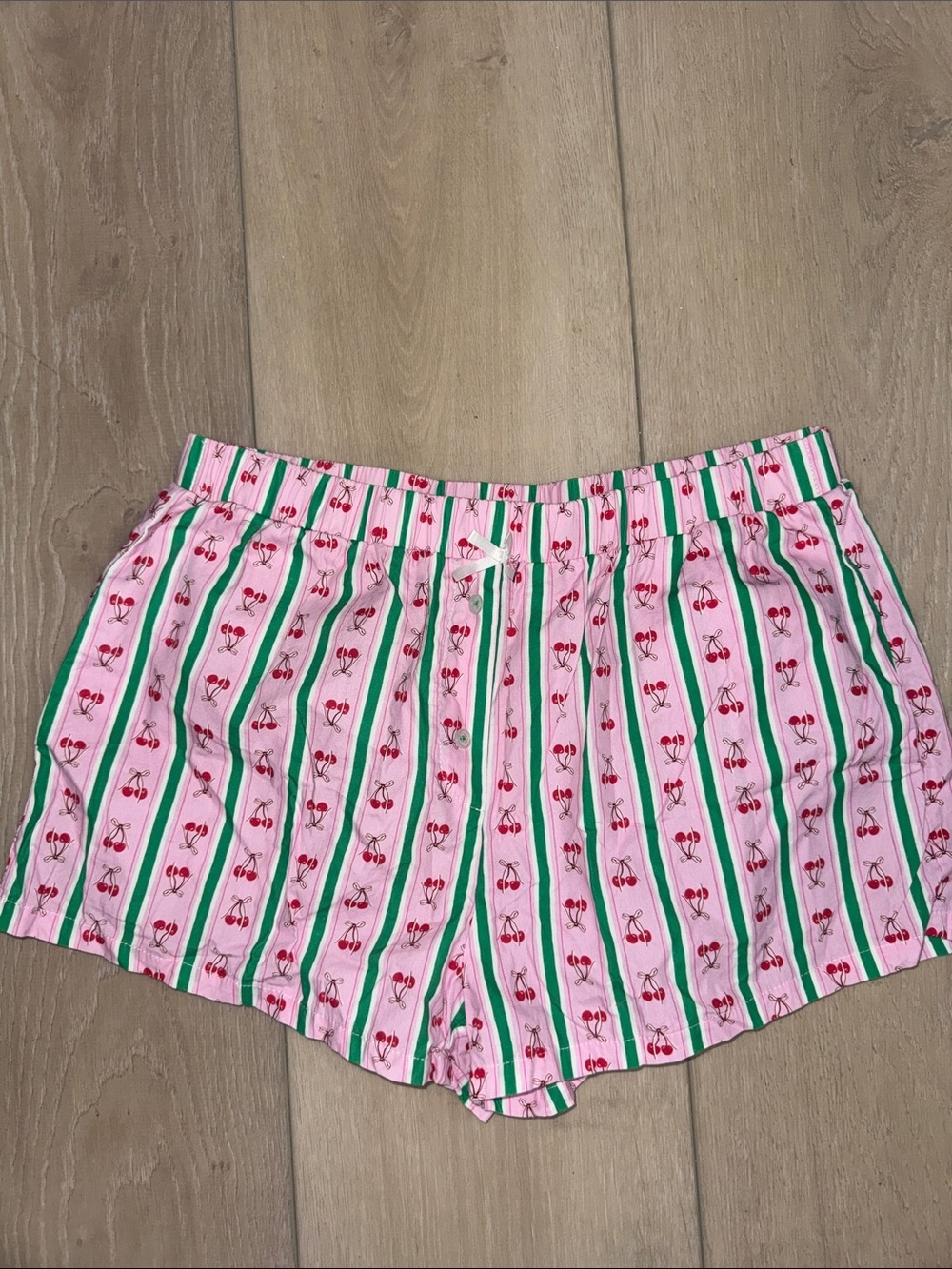 Peach Love California Pink Cherry Stripe Sleep Shorts